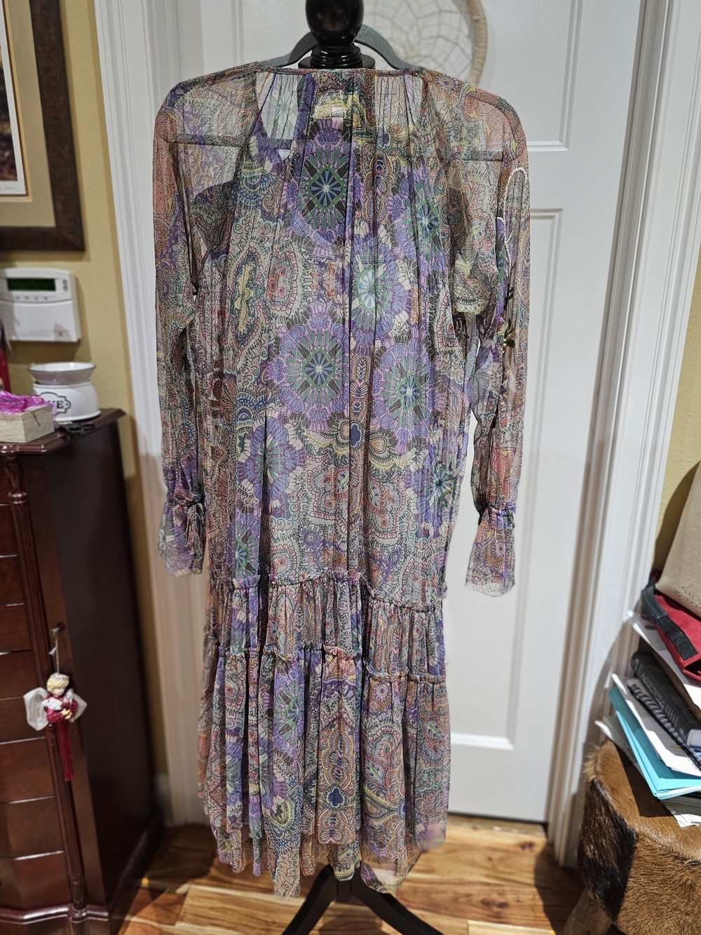 Johnny Was Multicolor Embroidered Paisley Sheer Midi Dress - Picture 2 of 10